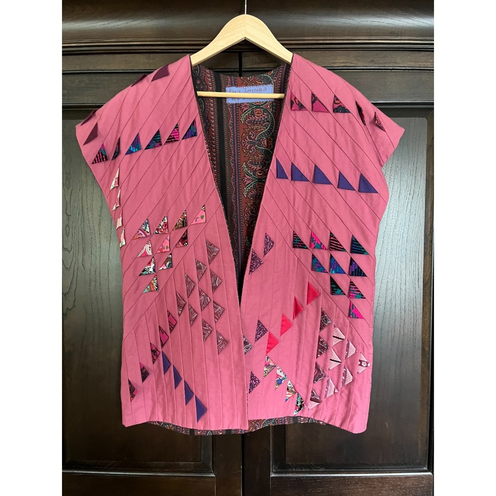 Hand Made OOAK Reversible Quilted Vest Womens Size M Art Teacher Boho Indie